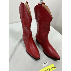 Womans New Condition Idifu Pull On Western Cowgirl Boots 9 Red Midcalf